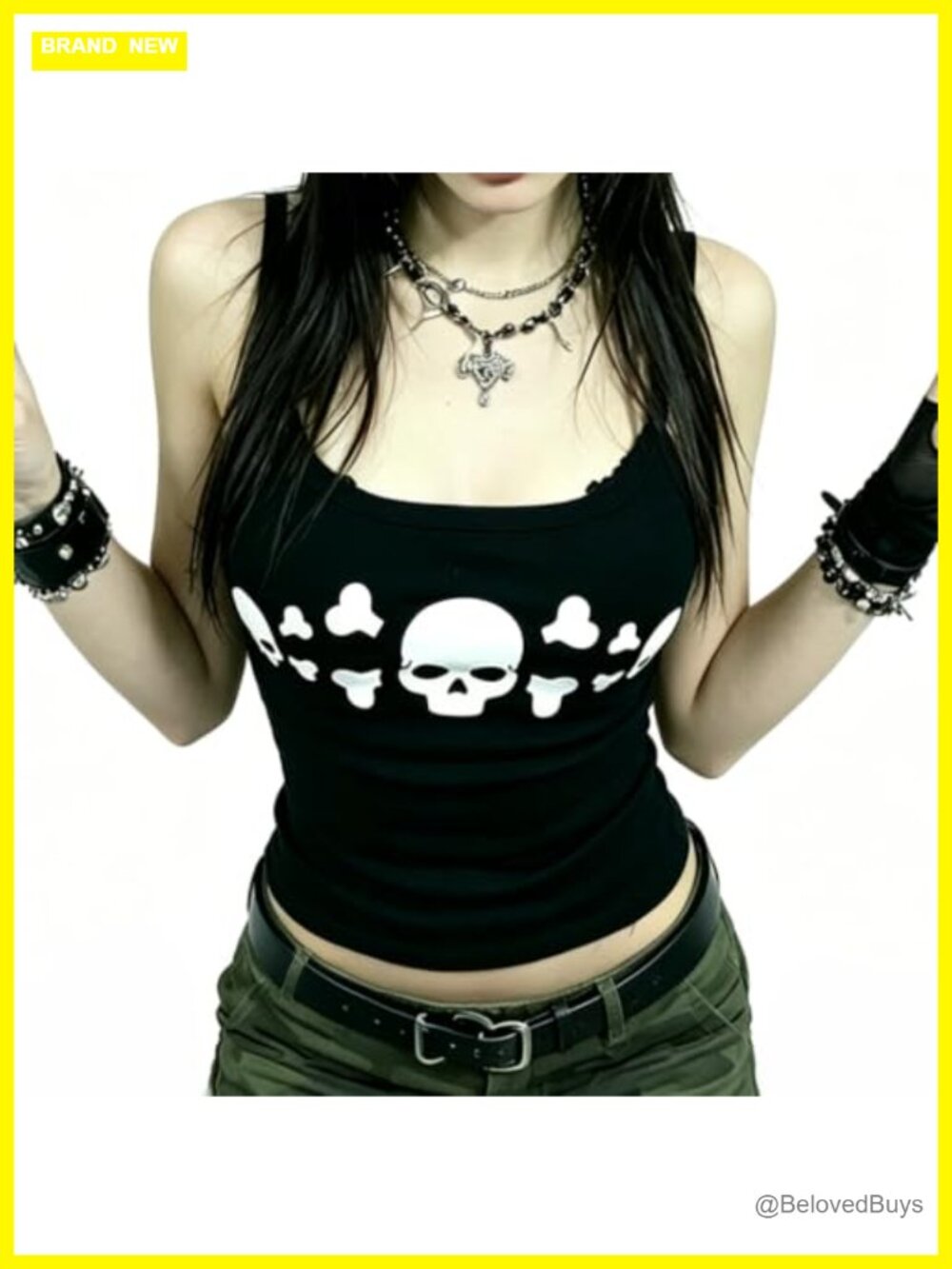 Women's Grunge Gothic Skull Print Sleeveless Backless Slim Fit Cami Tank Top